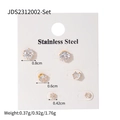Three-pair set of stainless steel cubic zirconia stud earrings in varying sizes - Multi-spec Round Zirconia Stud Set (JDS2312002-Set)
