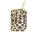 Leopard print leather card holder with gold zipper and lobster clasp attachment - Leopard Print