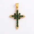 Lussuoso ciondolo a croce placcato oro con zirconi verdi marquise e cristalli bianchi - Verde-M41C2940