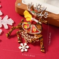 Detail of Christmas reindeer brooch with colorful enamel, rhinestones and hanging snowflake - Reindeer with Snowflake (WBR288)