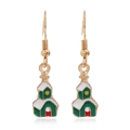 Detail of Christmas house earrings with colorful enamel coating and rhinestone hooks - House #39
