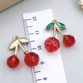 DIY red cherry charms with golden leaves and green crystals for jewelry making - Clear Resin Green Stone Cherry (23419)
