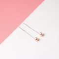Minimalist S925 silver long chain drop earrings with natural pink freshwater pearls - 4-5mm / Pink