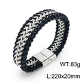 Bracciale punk da uomo in pelle nera intrecciata e acciaio argento, 220x20mm - 220x20mm / Color Acciaio