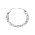 Silver double-layer bracelet featuring Cuban link and rhinestone tennis chain design - Silver