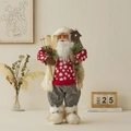 Standing Santa Claus doll ornament with skis and birdhouse for Christmas decoration - Red Polka Dot Ski House Style / 60cm Height