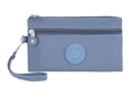 Gray-blue nylon three-zipper mini phone bag and coin purse with wrist strap - Denim Blue