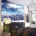 Tapiz de pared con paisaje de bosque nevado de invierno en pared de ladrillo blanco - 150x130cm / Estilo 2