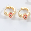 French vintage evil eye gold hoop earrings with red pupil and sparkling small zircon - Rose Red