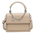 Chic beige PU leather small square crossbody bag with silver chain and round charm - Off White
