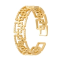 Adjustable golden hollow geometric ring with frosted and polished stainless steel finish - Matte Geometric Hollow Style (X495)