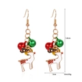 Christmas earrings with white enamel reindeer and red green bells on gold hooks - Bell Reindeer Earrings