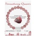 Pink strawberry quartz beaded bracelet on display card with a silver metal charm - Style With Metal Tag / Strawberry Quartz