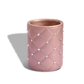 Pink quilted leather makeup brush holder with crystal rhinestones in cylindrical shape - Rose Gold Rhinestone Half Bucket