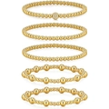 Set di cinque braccialetti a sfere dorate sovrapposti con dettagli in strass su sfondo bianco - Oro Set di strass da 5 pezzi