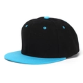 Casquette snapback à bord plat noire avec visière et bouton contrastés bleu vif - Noir/Bleu Vif