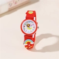 Kinder Quarzuhr mit rotem Silikonarmband, 3D Regenbogen und Sonne Mond Zifferblatt - Rot