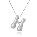 Detailed view of 3D silver bubble letter H pendant necklace with elegant box chain - Letter H