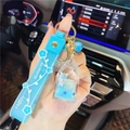 Sky blue unicorn liquid quicksand keychain with Happy Moments rubber strap charm - Blue-Milk Box Unicorn