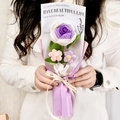 Handcrafted purple gradient rose yarn bouquet wrapped in decorative purple paper - Gradient Purple Rose + 2 Puffs Bouquet - English Text + Gift Box