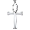 Polished stainless steel Egyptian Ankh cross pendant necklace on a clean white background - Steel Color (Without Chain) (B0622)