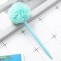 Stylo à bille mignon avec grand pompon vert menthe et corps bleu clair pour élèves - Pointe Balle 1,0 mm / Bleu clair