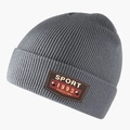 Grey knit beanie featuring a ribbed texture and Sport 1993 leather patch decoration - L(58-60cm) / Light Gray