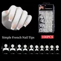 Size chart showing 10 precise dimensions for French tip false nail extension pieces - 100Pcs Boxed