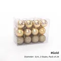 Set of 24 gold Christmas ball ornaments in 3cm size with shiny matte and glitter finishes - 3cm/24Pcs / Gold