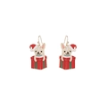 Cartoon acrylic Christmas earrings featuring a French Bulldog in a festive red gift box - Bulldog Gift Box