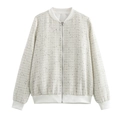 Women's cream white tweed jacket with ribbed trim and zip closure in a flat lay view - XS / White