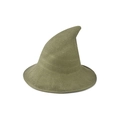 Detail of olive green knitted witch hat with handcrafted texture for Halloween - M (56-59cm) / Green