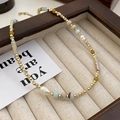Detail of baroque pearl and agate beaded necklace resting in a walnut wood jewelry box - 2# Necklace-Colorful-Round Bead