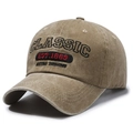 Vintage washed khaki baseball cap featuring classic 1889 retro 3D embroidery detail - Adjustable / Khaki