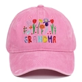 Pink washed cotton baseball cap with colorful floral embroidery and GRANDMA text - Adjustable / Pink