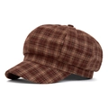 Retro brown plaid newsboy cap with classic checkered pattern and vintage brim - Orange / Adjustable
