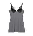 Detalle de vestido lencero gris con ribete de encaje negro y retazos de satén busto - S / Negro Gris Patchwork