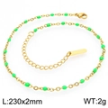 Gold stainless steel flat cross chain anklet featuring bright green enamel beads - Gold Dark Green Beads (KJ4092-Z)