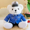 Cute white plush police bear doll wearing blue officer uniform and official hat - Sitting Doll / Approx Height 25cm / Police Bear - White