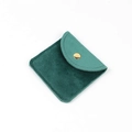 Forest green double-sided plush jewelry pouch with a secure gold snap button - Velvet Style (Dark Green) / 8x8cm
