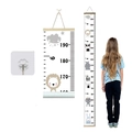 Canvas kids growth chart with wooden frame and cartoon animal patterns, 10-190cm scale - Colorful Animals