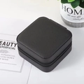 Portable square black leather jewelry box with zipper and textured finish for rings - 10*10*5cm / Black