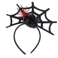 Dettaglio cerchietto Halloween con rosa nera e ragno rosso glitterato su ragnatela - Ragnatela con fiori