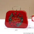 Red Christmas tin storage box with festive wreath and gold handle, 20x18.5x6cm - Christmas Wreath