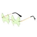 Fashionable rimless butterfly shaped sunglasses with light green lenses and gold metal temples - Regular / Green
