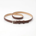 Minimalist brown thin leather belt with silver alloy pin buckle for women's dresses - Coffee
