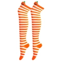 Halloween over-knee socks featuring orange and white stripes with cute 3D pumpkin details - Orange and White Stripes (Pumpkin Decor)