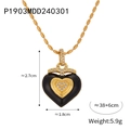 Herzanhänger aus schwarzer Emaille mit goldenen Akzenten und Zirkon auf Goldperlenkette - Goldene Halskette (P1903-Goldene Halskette)