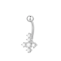 Silver-tone copper belly button ring with a cross pendant set with clear cubic zirconia - Cross Style K-964