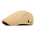 Classic light khaki cotton newsboy cap with side adjustable metal buckle for a custom fit - Khaki
